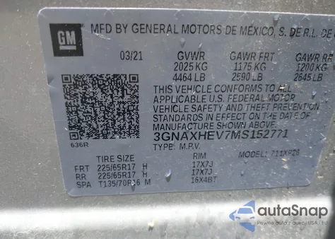 2021 Chevrolet Equinox Fwd Ls z USA, uszkodzony, nr VIN 3GNAXHEV7MS152771